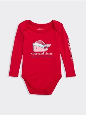 NWT Vineyard Vines Baby Unisex Long-Sleeve Red Santa Whale Body Suit- Size 3-6M